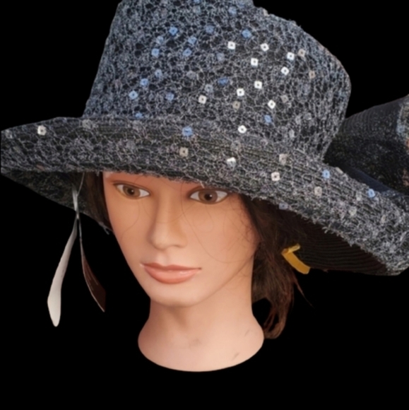 Gray Sequined wide brim hat NWT - Picture 12 of 13